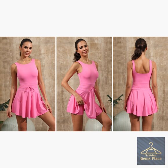 Sleeveless Athletic Romper Dress with Built-in Shorts and Pockets - Picture 7 of 7